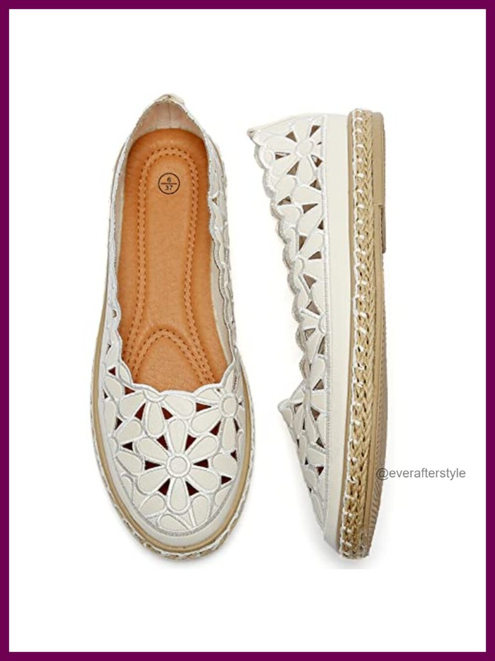 PU Leather Ballet Flats Daisy Cut-Outs Espadrille Slip-On Loafers